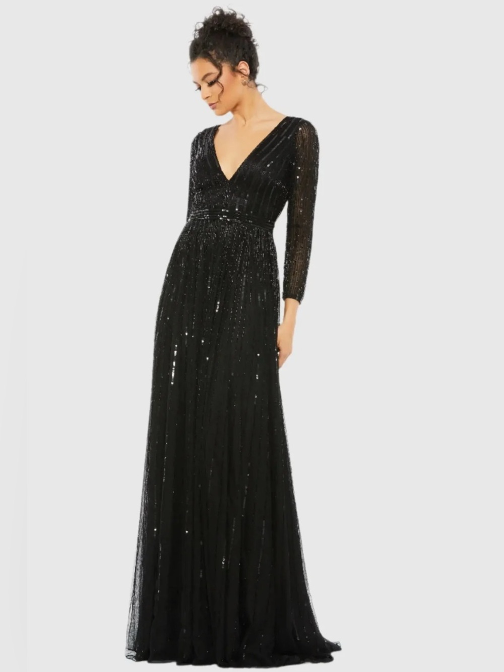 Mac Duggal Black Sequin V-Neck Evening Gown
